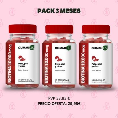 PACK 3 MESES: Biotina 10.000 mcg - 60 Gummies - Nutrición para Cabello, Piel  y Uñas
